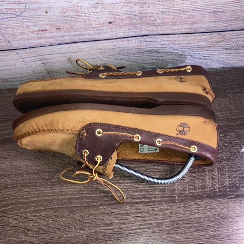Mens Like New Timberland Boat Shoes Size 10.5 Brown & Tan